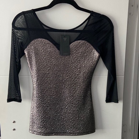 Guess Never Worn 3/4 Slv Python Glam Top - Picture 1 of 3
